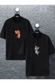 macklin Unisex Kadın Erkek Aşık Tom Ve Jerry Baskılı Sevgili Çift Kombini Tasarım Oversize T-shirt 2'li - 1