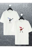 macklin Unisex Kadın Erkek Mordecai Margaret Baskılı Sevgili Çift Kombini Tasarım Oversize Tshirt 2'li - 1
