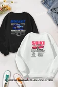 macklin Sevgili Çift Kombin Hızlı ve Öfkeli Bullet & Suki SIRT Baskılı Bisiklet Yaka Sweatshirt 2li Takım - 1