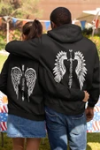 macklin Sevgili Çift Kombini Angel and Guardian Baskılı Özel Tasarım Kapüşonlu Sweatshirt 2li Set Takım - 1
