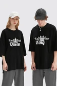 macklin Unisex Kadın Erkek King Queen Baskılı Sevgili Çift Kombini Tasarım Oversize T-shirt 2'li Set - 1