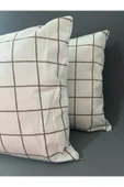 Shopyteks Kare Desen 2 Adet Fermuarlı Yastık Kılıfı 50x70 + 2 Adet Kapitoneli Yastık Koruyucu 50x70 - 4