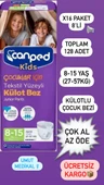 Canped Kids Çoçuklar Için Külot Bez Tekstil Yüzeyli Yaş:8-15 (27-57kg) 128 Adet (16pkx8) - 1