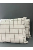 Shopyteks Kare Desen 2 Adet Fermuarlı Yastık Kılıfı 50x70 + 2 Adet Kapitoneli Yastık Koruyucu 50x70 - 2
