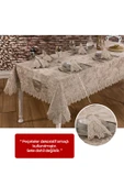 Kadife Lüks Masa Örtüsü Tek Parça Dantelli Güpürlü Vels Yıkanabilir Yumuşak Mutfak Günlük - 4