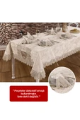 Kadife Lüks Masa Örtüsü Tek Parça Dantelli Güpürlü Vels Yıkanabilir Yumuşak Mutfak Günlük - 8