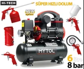 ROWERMAX Mytol 6 Litre 8 Bar Süper Hızlı Dolum 5 Li Havalı Setli Hava Kompresörü 1 HP Siyah - 1