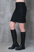 Siyah Mini Etek Ottoman Kumaş Ince Fitilli Spor Esnek Etek - 6