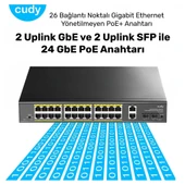 Cudy GS1026PS2 2Port Gigabit 24Port Gigabit PoE 10/100Mbps 300W Metal Kasa Switch - 4