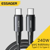 Essager 1 Metre 240W 5A PD3.1 Type-C to Type-C Mega Hızlı Data Şarj Kablosu, Ultra Sağlam Halat Kablo Kopmaz thumbnail 2