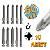 Mıknatıslı Pozidriv Bits Uç PZ2 50 mm 10'lu Set Kutulu Manyetik 1/4" Matkap Ucu 5 cm Uzunluk - 1