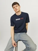JACK JONES Erkek Lacivert Pamuklu Tişört 12233999 - 6