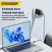Essager 2 Metre 240W 5A PD3.1 Type-C to Type-C Mega Hızlı Data Şarj Kablosu, Ultra Sağlam Halat Kablo Kopmaz - 5