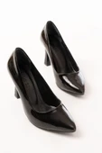 ST-001 Siyah Rugan Günlük 9 cm Topuklu Bayan Stiletto Ayakkabı - 3