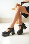 NVL-1006 Siyah Günlük Yüksek Topuklu Platform Loafer Kadın Ayakkabı - 3