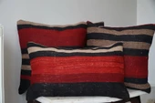 40x40 El Yapımı Vintage Kırmızı Siyah Kilim Yastık Kılıfı, Bohem Dekoratif Yastık, Harika Ev Dekoru - 5