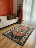 130x180 cm Büyük Boy Doğal Desenli Vintage, El Dokuma Anadolu Yün Halı, Harika Kondisyonlu Mavi Renkli Antik Halı - 10