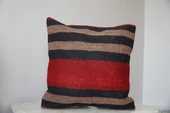 40x40 El Yapımı Vintage Kırmızı Siyah Kilim Yastık Kılıfı, Bohem Dekoratif Yastık, Harika Ev Dekoru - 3