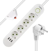 Vea VA-21560 4'lü 3 USB'li 1.5 Metre Akım Korumalı Priz Beyaz - 1