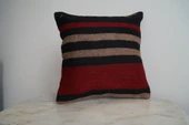 40x40 El Yapımı Vintage Kırmızı Siyah Kilim Yastık Kılıfı, Bohem Dekoratif Yastık, Harika Ev Dekoru - 9