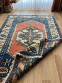 130x180 cm Büyük Boy Doğal Desenli Vintage, El Dokuma Anadolu Yün Halı, Harika Kondisyonlu Mavi Renkli Antik Halı - 9