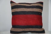 40x40 El Yapımı Vintage Kırmızı Siyah Kilim Yastık Kılıfı, Bohem Dekoratif Yastık, Harika Ev Dekoru - 1