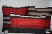 40x40 El Yapımı Vintage Kırmızı Siyah Kilim Yastık Kılıfı, Bohem Dekoratif Yastık, Harika Ev Dekoru - 6