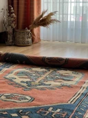 130x180 cm Büyük Boy Doğal Desenli Vintage, El Dokuma Anadolu Yün Halı, Harika Kondisyonlu Mavi Renkli Antik Halı - 3