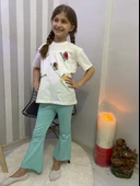 Kız Çocuk Uzun İspanyol Pantolon Kısa Kol Badi Takım M00712 thumbnail 2