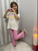 Kız Çocuk Uzun İspanyol Pantolon Kısa Kol Badi Takım M00712 thumbnail 6