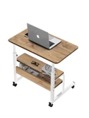 servetavcı Laptop Sehpası Yükseklik Ayarlı ve Çift Raflı Laptop Sehpası ve Çalışma Masası - Atlantik Çam Beyaz (Tekerli) 70x40 - 1