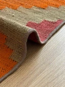 109x145 cm Geometrik Desenli El Dokuma Kilim, Anadolu Yün Kilim, Göz Motifi, Pembe Renk Bohem Stili Kilim - 4