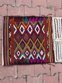 56x147 cm Özel Vintage El Dokuma Heybe Kilim, Renkli Harika Desenli, Antik Anadolu Yün Heybe Halı, Dekoratif Hediye - 5