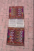 56x147 cm Özel Vintage El Dokuma Heybe Kilim, Renkli Harika Desenli, Antik Anadolu Yün Heybe Halı, Dekoratif Hediye - 1