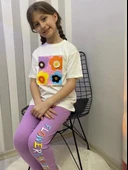 Kız Çocuk 3D Çiçek Motifli Yazlık Taytlı Badi Takım M00713 thumbnail 4