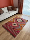 109x145 cm Geometrik Desenli El Dokuma Kilim, Anadolu Yün Kilim, Göz Motifi, Pembe Renk Bohem Stili Kilim - 5