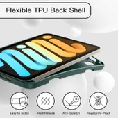 Ipad Mini 7 (A17 Pro) Kılıf Uyku Modlu Smart Pen Slot Charging Case   Yeşil - 6