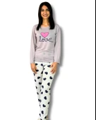 Kadın Love Motifli Kalp Desenli Pijama Takımı (Bej-Beyaz) thumbnail 1