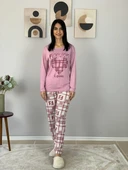 Kadın Fashion Love Desenli Pijama Takımı (Pembe) thumbnail 4