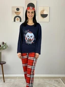 Kadın Ekose Desenli Uyku Bantlı Pijama Takımı (Lacivert-Kırmızı) - 5