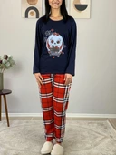 Kadın Ekose Desenli Uyku Bantlı Pijama Takımı (Lacivert-Kırmızı) - 2