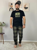 Erkek The Boss Motifli Pijama Takımı (Siyah- Haki) - 5