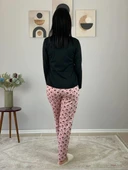 Kadın Love You Baskılı Panda Desenli Pijama Takımı (Pembe-Siyah) thumbnail 5