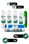 11 Aşamalı Su Arıtma Filtresi Seti - Sediment, Gac Karbon, Granül Karbon, Membran, Post Carbon Multi Minerali ve Ph Artırıcı Filtre + Bağlantı Aparatları - 1