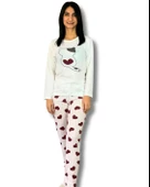 Kadın Kedi Motifli Kalp Desenli Pijama Takımı (Bordo-Beyaz) thumbnail 1