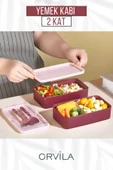 Orvila Orvila 2 Kat Yemek Saklama Kabı Beslenme Kutusu Seti - Sporcu Diyet Öğrenci Fitness Okul Işyeri Sefer Tası - 1