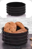 Orvila Orvila Yuvarlak Ekmek Sepeti Çok Amaçlı Metal Kutu Lüx Siyah Paslanmaz Sepet Siyah Kumaş - 1