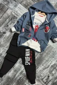 Erkek Çocuk Örümcek Adam Baskılı ve Yazı Detaylı Kapüşonlu Lacivert Ceket Eşofman Takım thumbnail 1