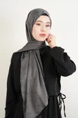 Jakarlı Şal Desenli Şal - Antrasit - 1