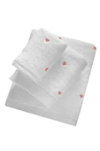 3 Parça Kalp Nakışlı Banyo Havlusu Takımı %100 Pamuklu Lovely Set - 5